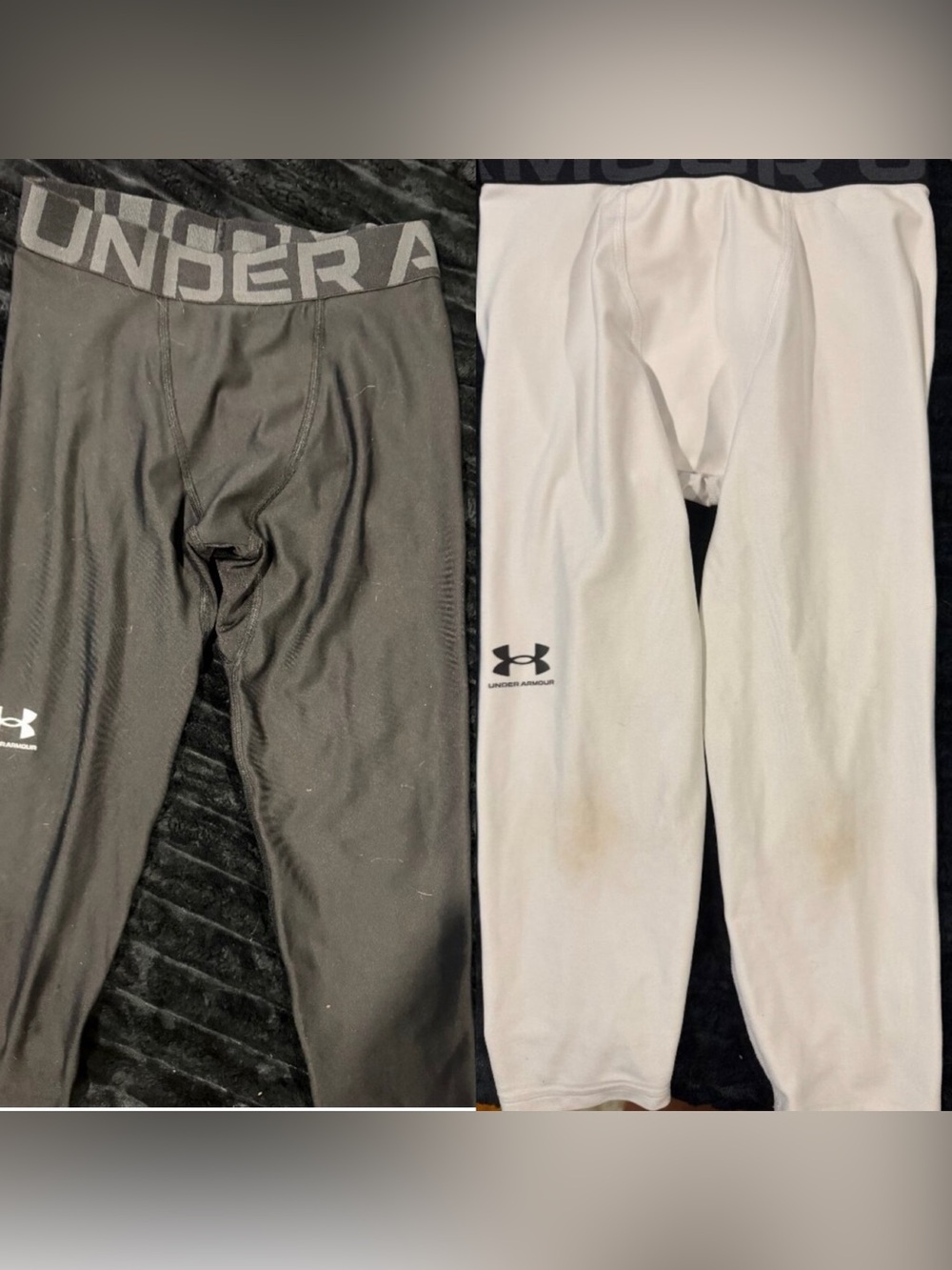 TWO PAIR of Boys Youth Medium Under Armour Leggings | Black & White
